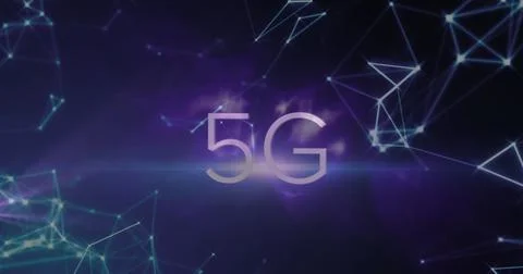 Image of network of connections over 5g text Stock Photos