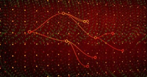 Image of network of connections over binary coding Foto stock