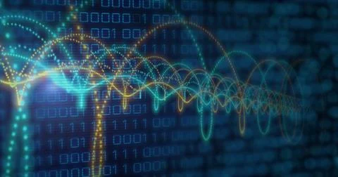 Image of network of connections over binary coding Stock Photos