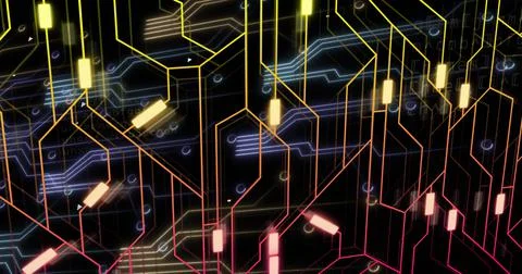Image of network of connections over black background Illustrazione stock