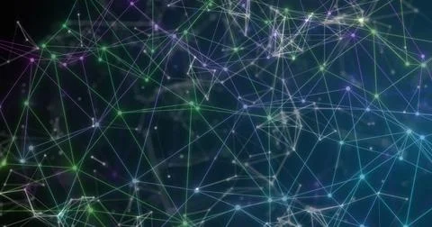 Image of network of connections over black background Stock Illustration