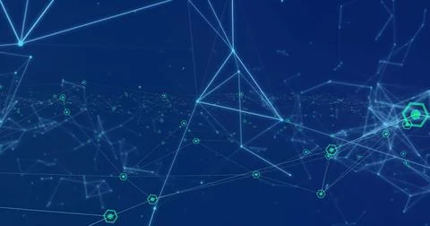 Image of network of connections over blue background Illustrazione stock