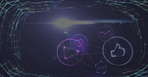 Image of network of connections over blue background Stock Photos