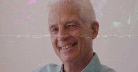 Image of network of connections over caucasian senior man Illustrazione stock