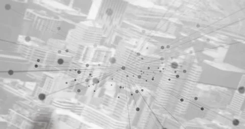 Image of network of connections over cityscape Illustrazione stock