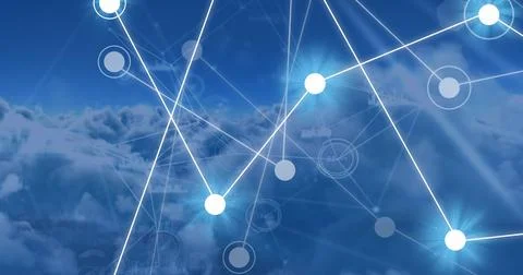 Image of network of connections over clouds 스톡 사진