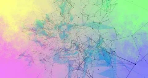 Image of network of connections over colourful shapes moving Illustrazione stock