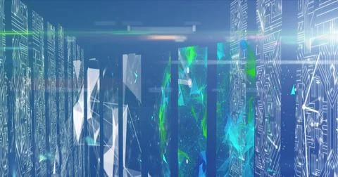 Image of network of connections over columns with computer circuit board Stockillustratie