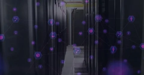 Image of network of connections over computer servers Stock Photos