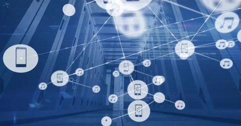 Image of network of connections over computer servers Stock Photos