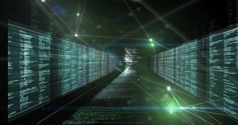 Image of network of connections over computer servers Foto stock