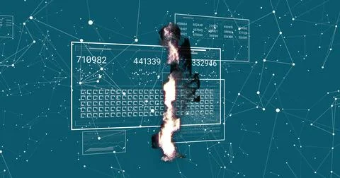 Image of network of connections over data processing and pound symbol Illustrazione stock