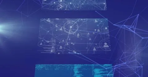 Image of network of connections over data processing on blue background Stock Illustration