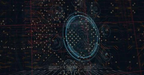 Image of network of connections over data processing Foto stock