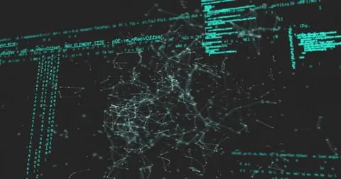 Image of network of connections over data processing on black background Stock Photos