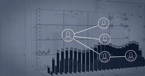 Image of network of connections over data processing on white background Stockfoto's