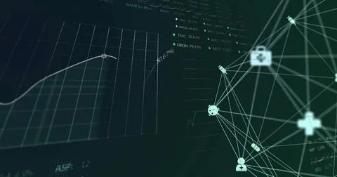 Image of network of connections over data processing on screen 写真素材