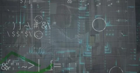 Image of network of connections over data processing and office 写真素材