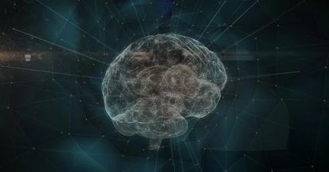 Image of network of connections over digital brain Stock Photos
