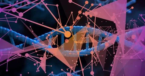 Image of network of connections over dna strands Stockillustratie