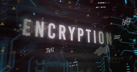 Image of network of connections over encryption text Stockfoto's