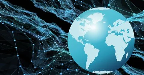 Image of network of connections over globe on black background Stock Illustration