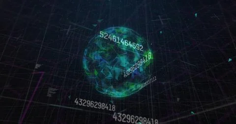 Image of network of connections over globe on black background Stockillustratie