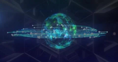 Image of network of connections over globe on dark background イラスト素材
