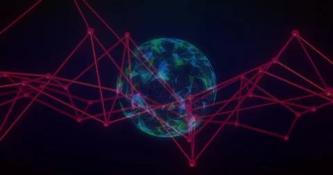 Image of network of connections over globe of shapes Stock Illustration