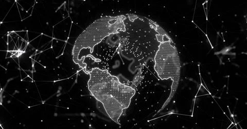 Image of network of connections over globe on black background Illustrazione stock