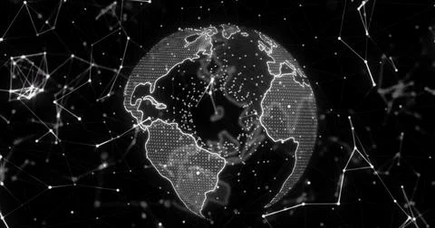 Image of network of connections over globe イラスト素材