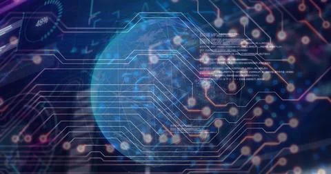 Image of network of connections over globe and data processing Foto stock
