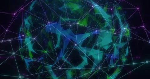 Image of network of connections over globe of shapes Foto stock