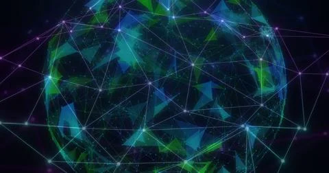 Image of network of connections over globe of shapes Stock Photos