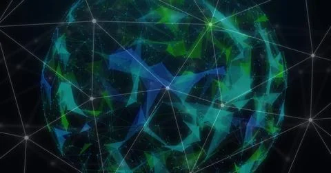 Image of network of connections over globe of shapes Stock Photos