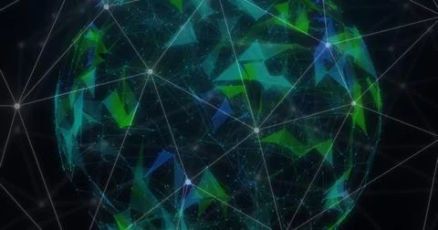 Image of network of connections over globe of shapes Foto stock