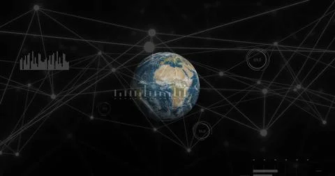Image of network of connections over globe 스톡 사진