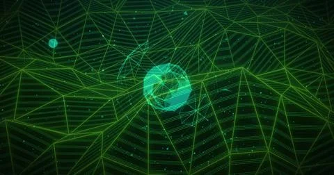 Image of network of connections over globe 写真素材