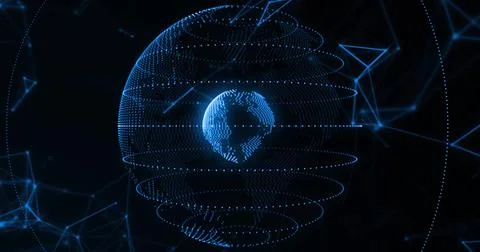 Image of network of connections over globe 写真素材