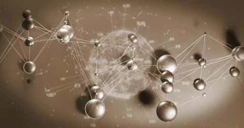 Image of network of connections over globe and data processing 写真素材