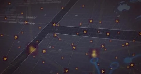 Image of network of connections over globe spinning and data processing on Stock Photos