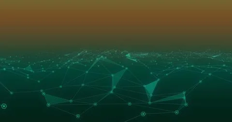 Image of network of connections over green to orange background Illustrazione stock