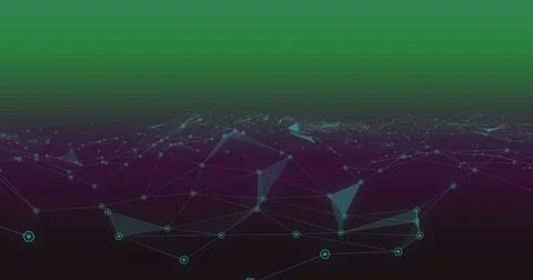 Image of network of connections over green to purple background 스톡 일러스트