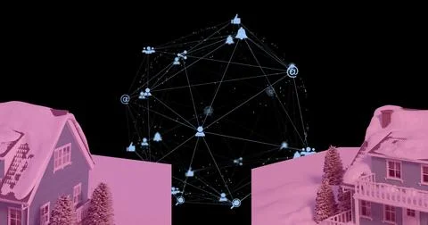Image of network of connections over hacker using computer Foto stock