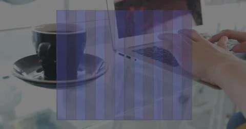 Image of network of connections over hands using laptop with technology Stock Photos