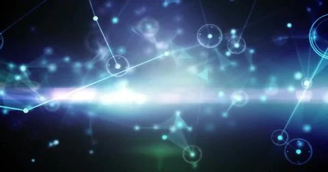 Image of network of connections over light spots Foto stock