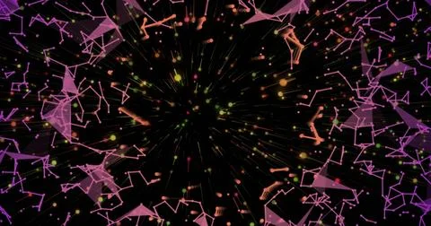 Image of network of connections over light spots on black background Foto stock