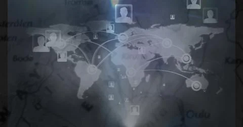 Image of network of connections over map Ilustração Stock