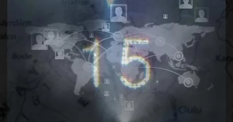Image of network of connections over map Ilustração Stock