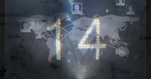 Image of network of connections over map Ilustração Stock